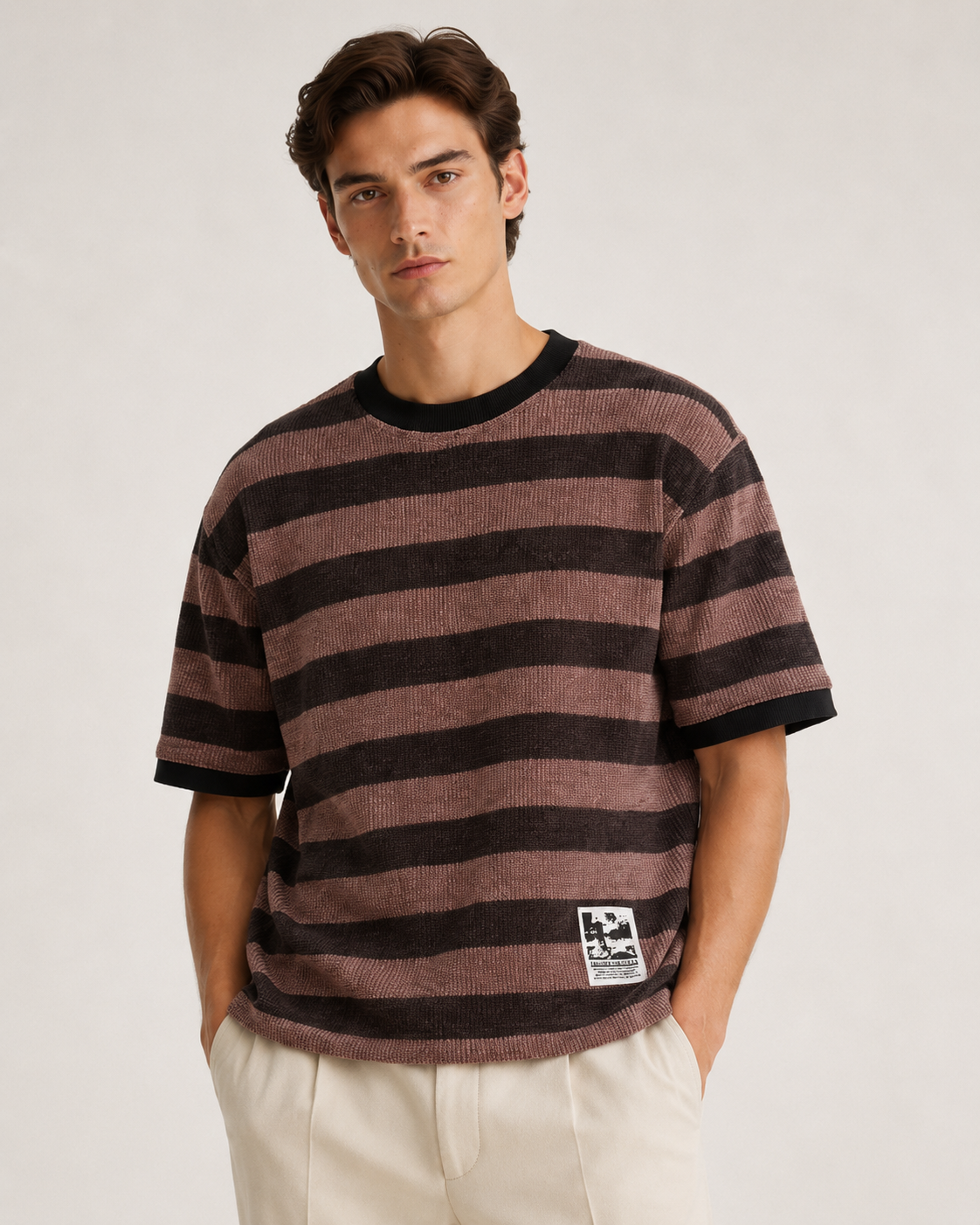 The WHITELINE Portofino Textured Stripe Tee – Mocha