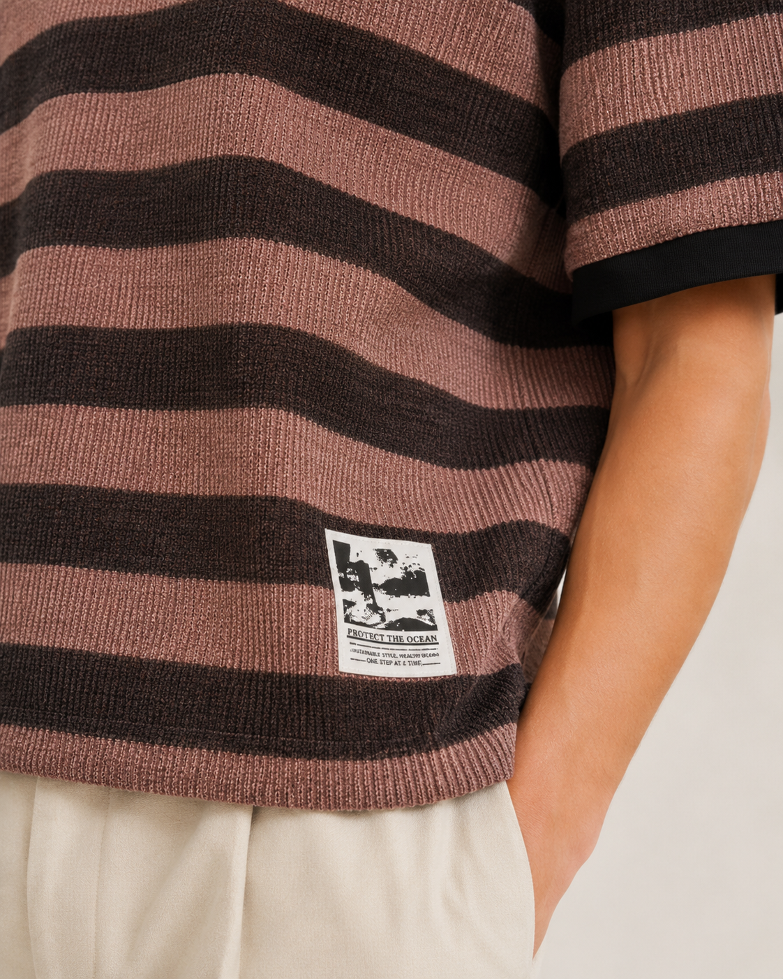The WHITELINE Portofino Textured Stripe Tee – Mocha