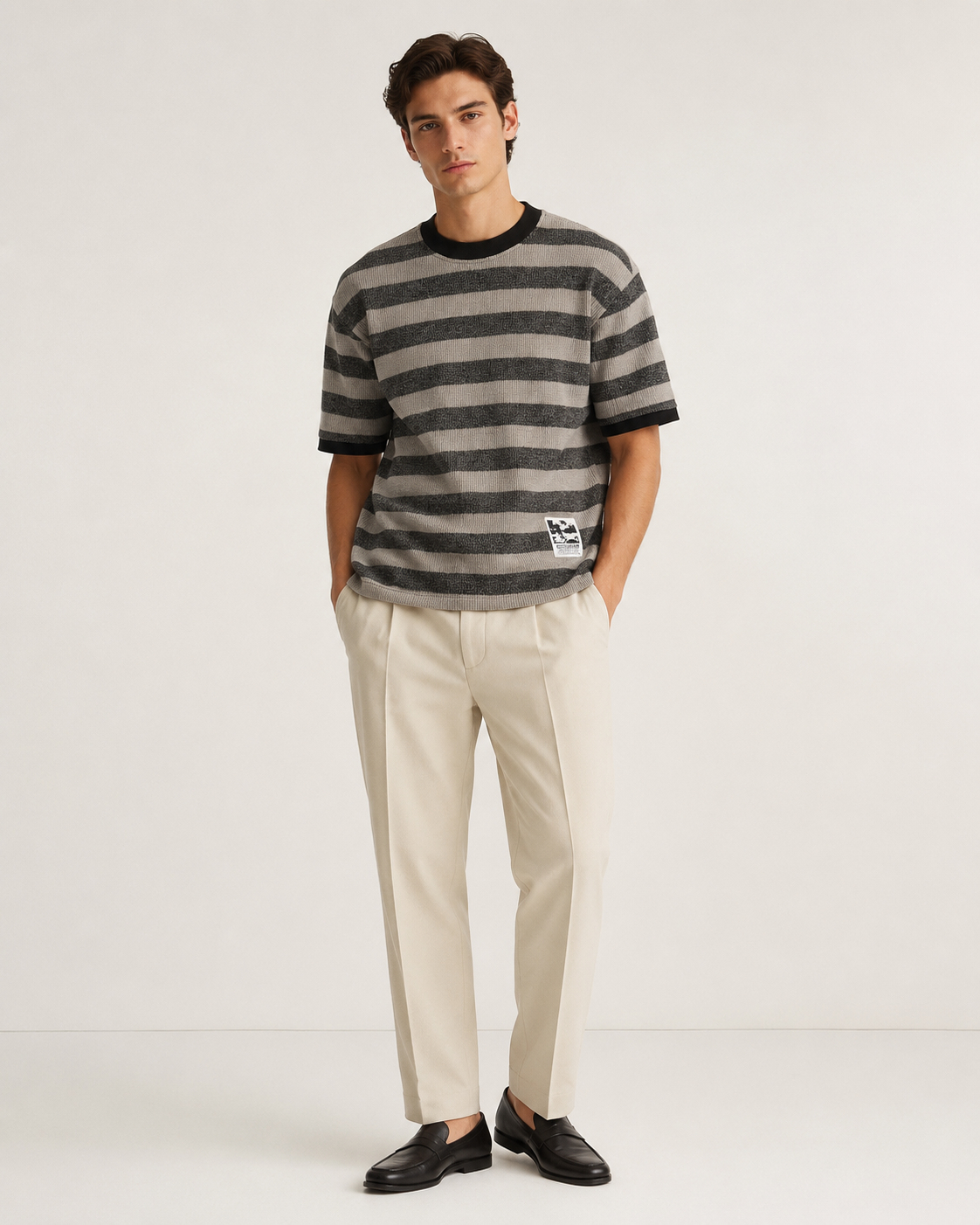 The WHITELINE Portofino Textured Stripe Tee – Stone Grey