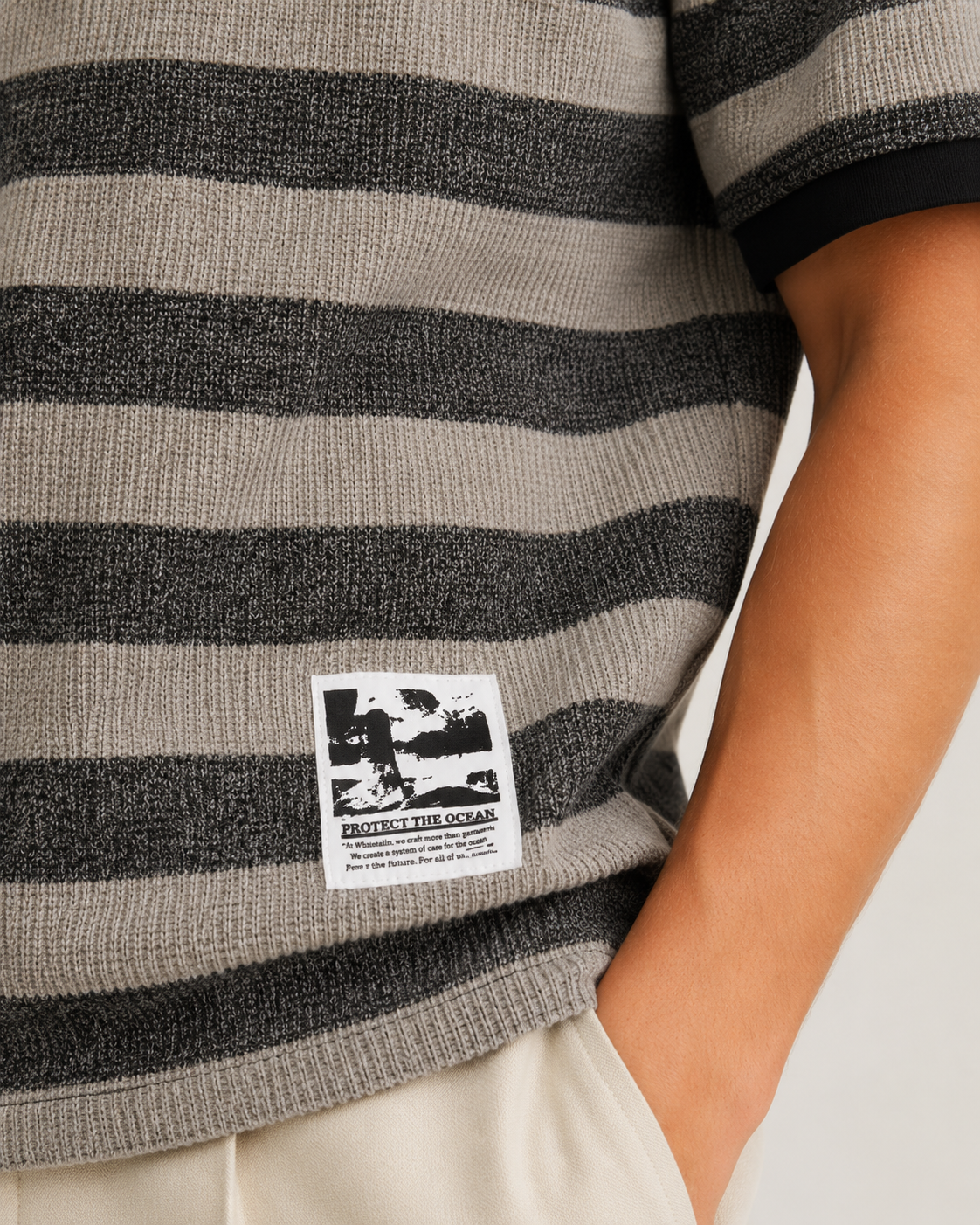The WHITELINE Portofino Textured Stripe Tee – Stone Grey