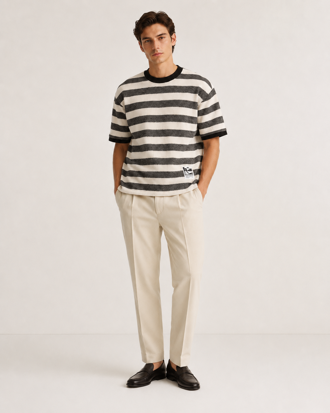 The Portofino Textured Stripe Tee – Ivory Charcoal