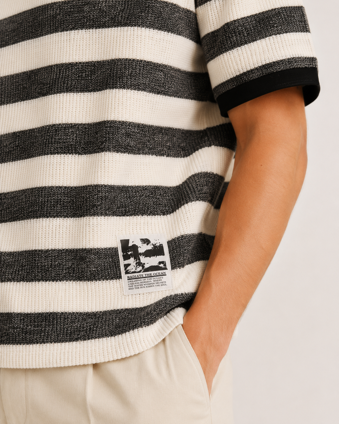 The Portofino Textured Stripe Tee – Ivory Charcoal