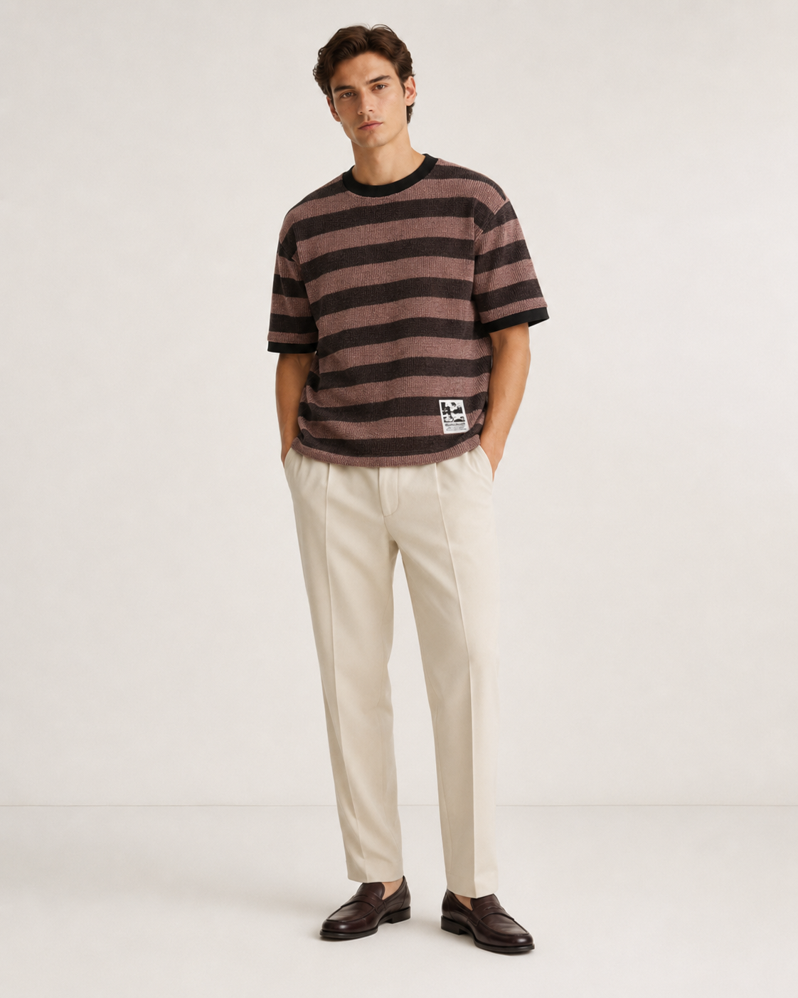 The WHITELINE Portofino Textured Stripe Tee – Mocha