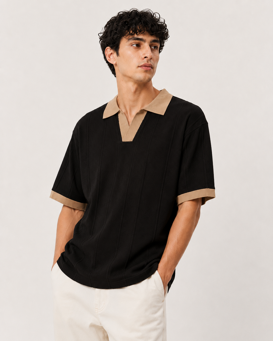 The Riviera Textured Polo – Black Sand