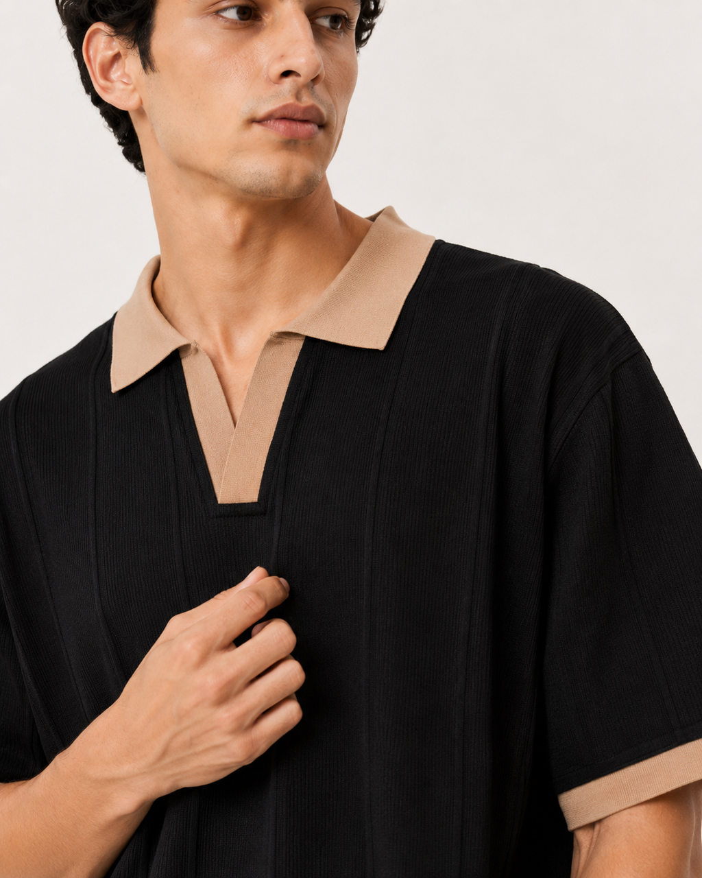 The Riviera Textured Polo – Black Sand