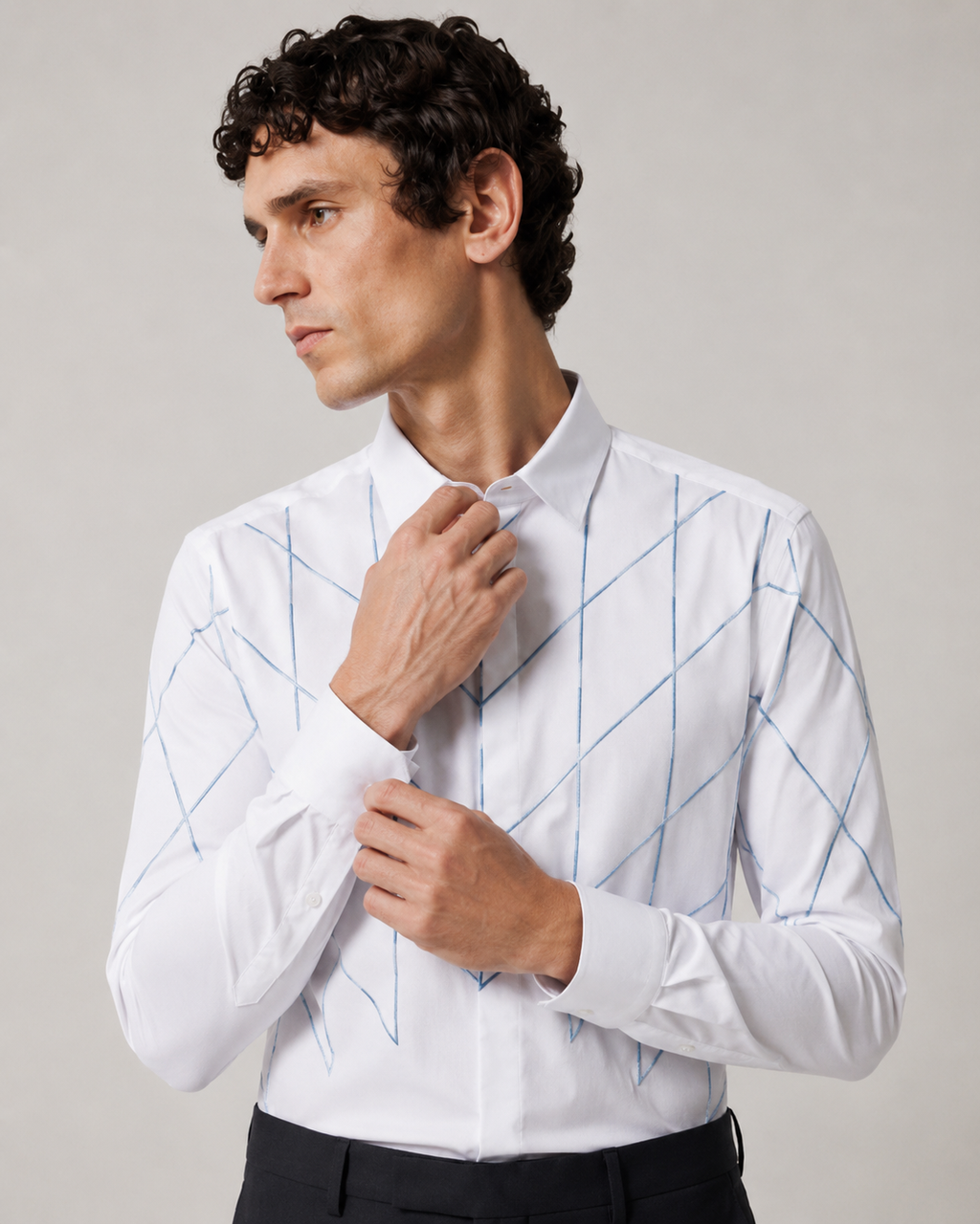 Skyline Geo-Stitch White Shirt