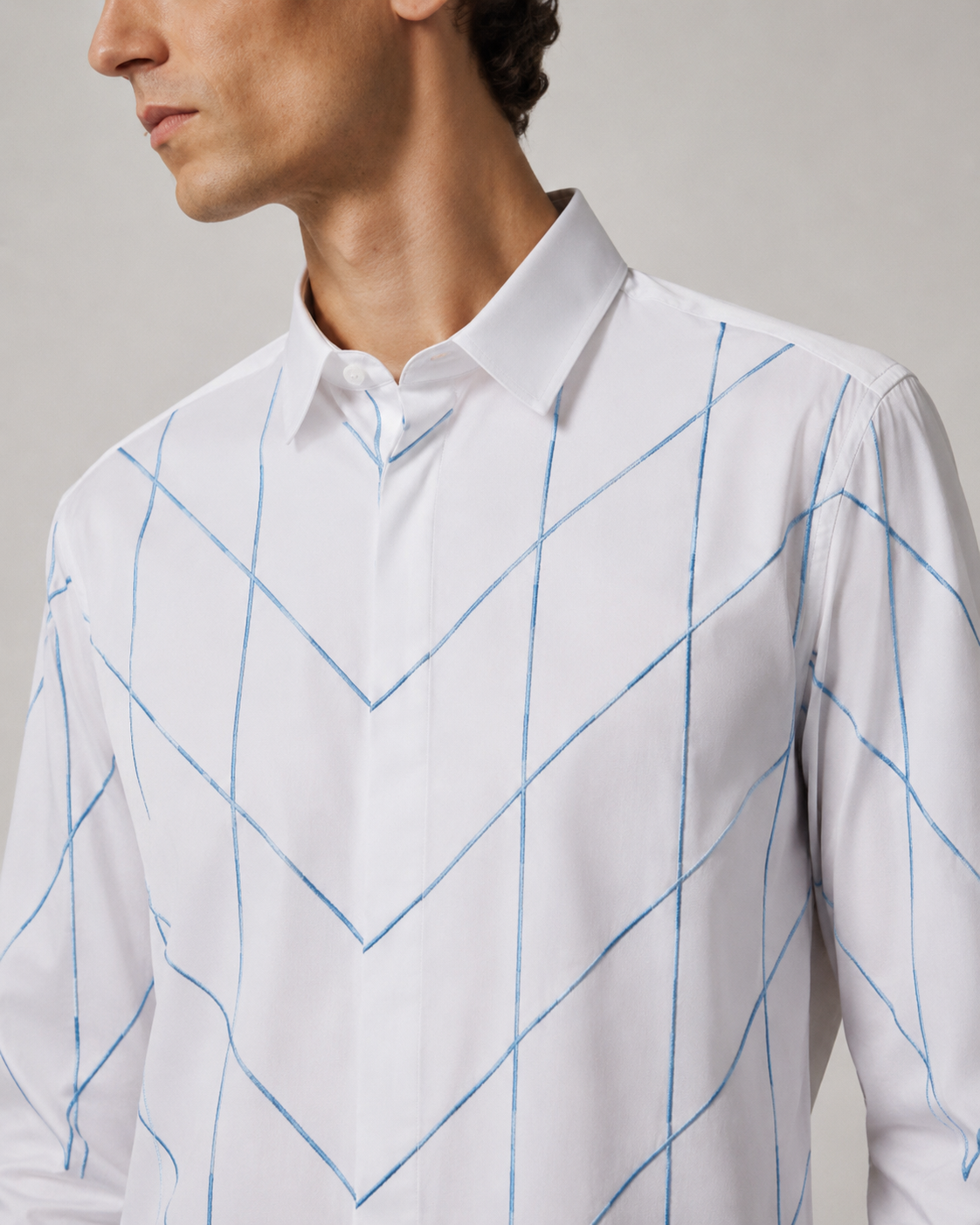 Skyline Geo-Stitch White Shirt