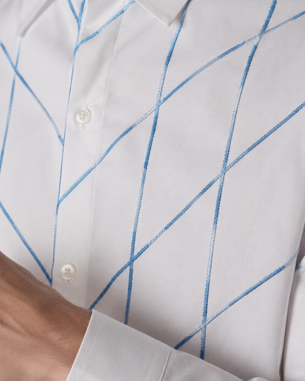 Skyline Geo-Stitch White Shirt