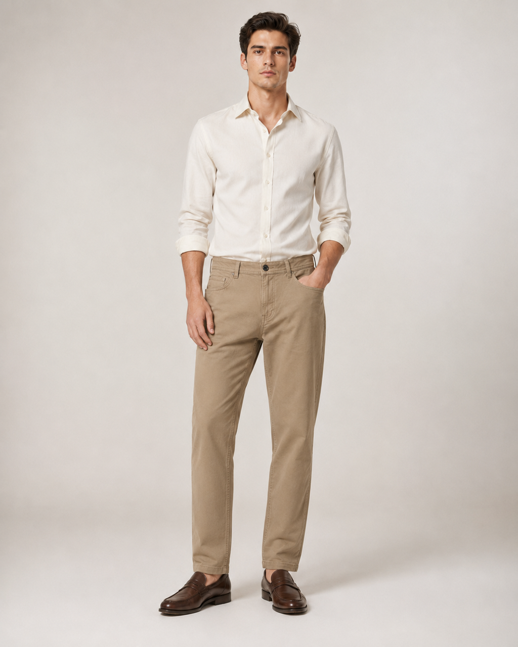 Essential Straight-Fit Cotton Pants - Sand Beige