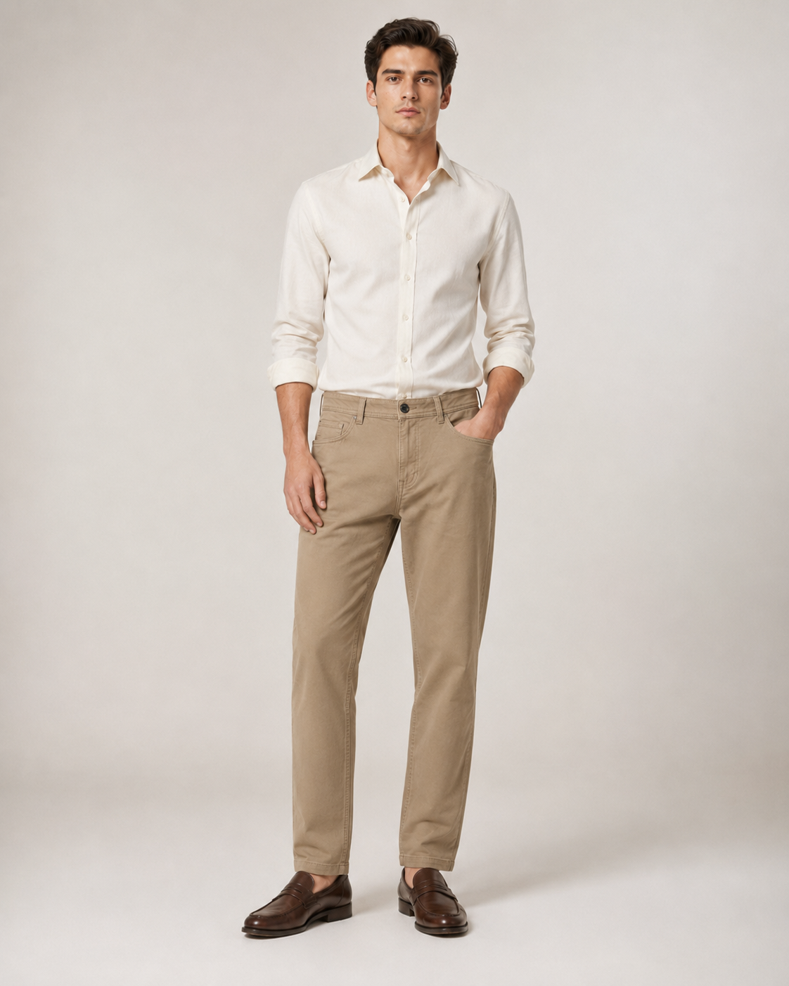 Essential Straight-Fit Cotton Pants - Sand Beige