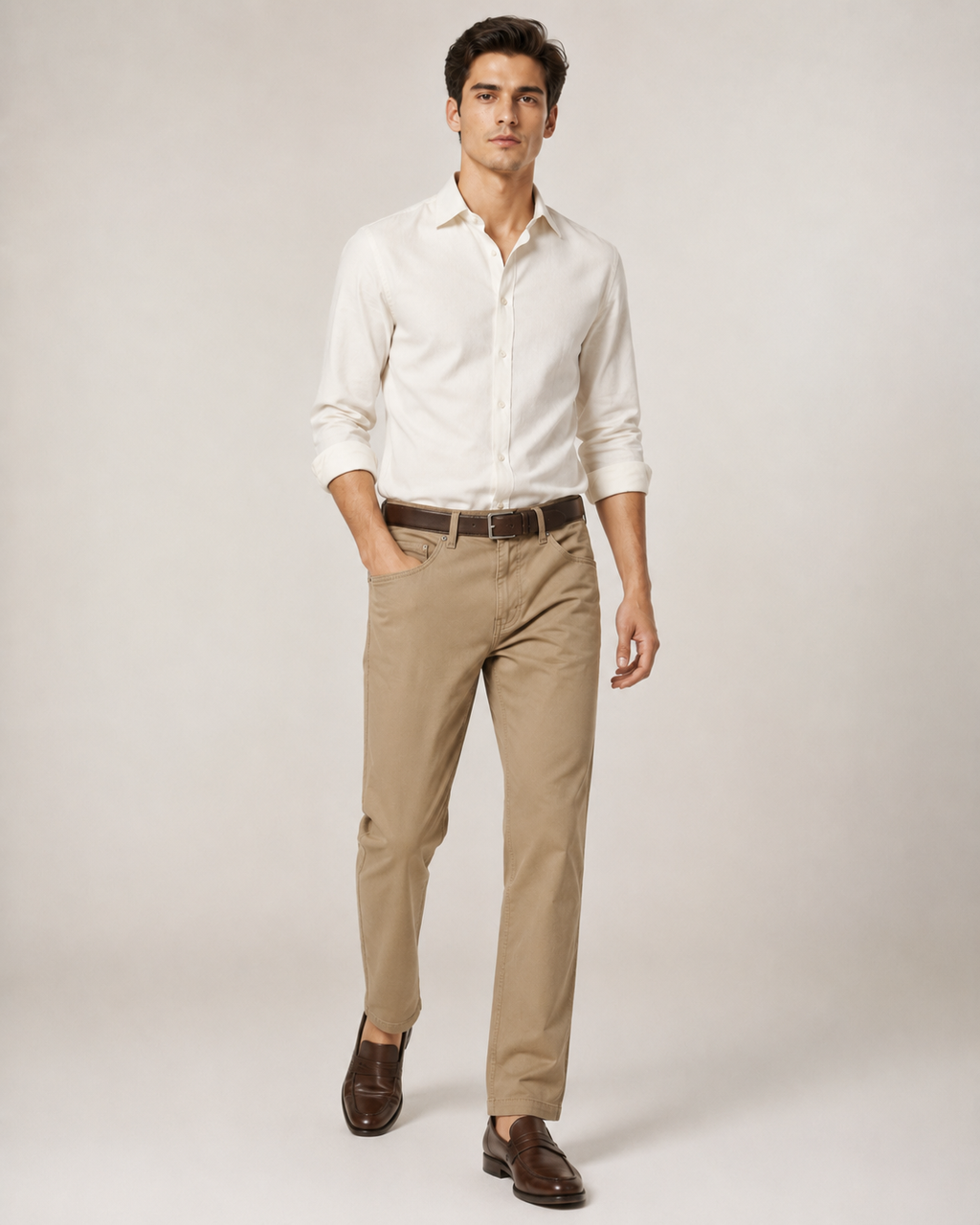 Essential Straight-Fit Cotton Pants - Sand Beige