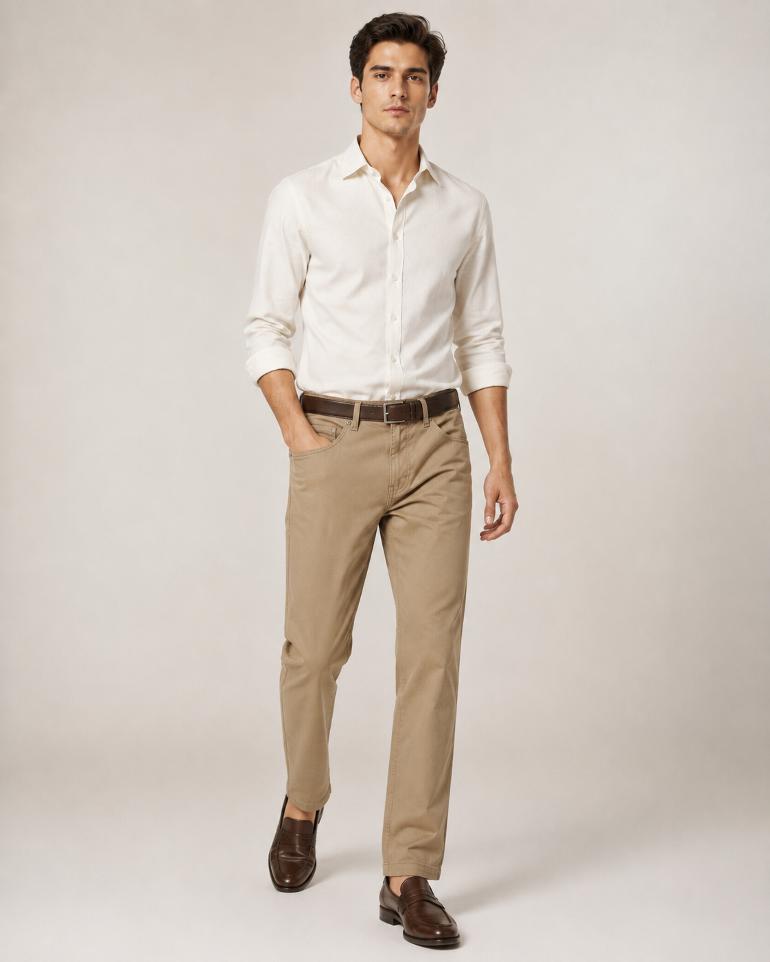 Essential Straight-Fit Cotton Pants - Sand Beige
