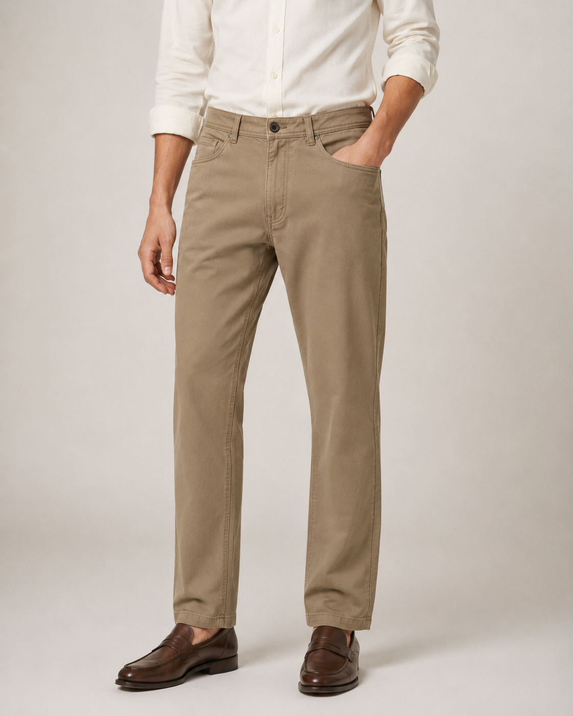 Essential Straight-Fit Cotton Pants - Sand Beige
