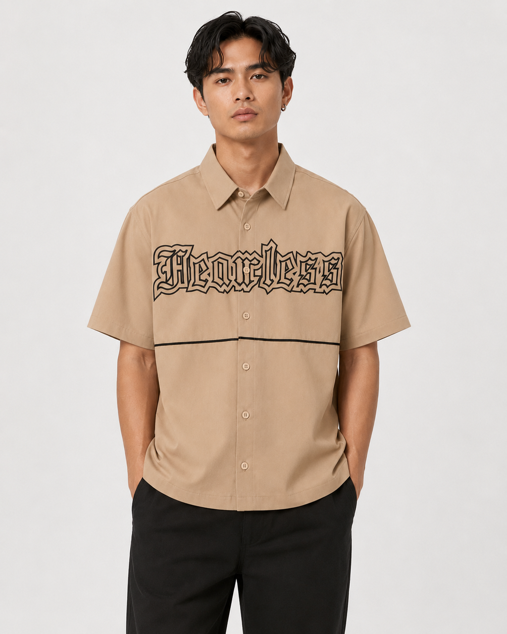 Fearless Graphic Relaxed-Fit Shirt – Beige