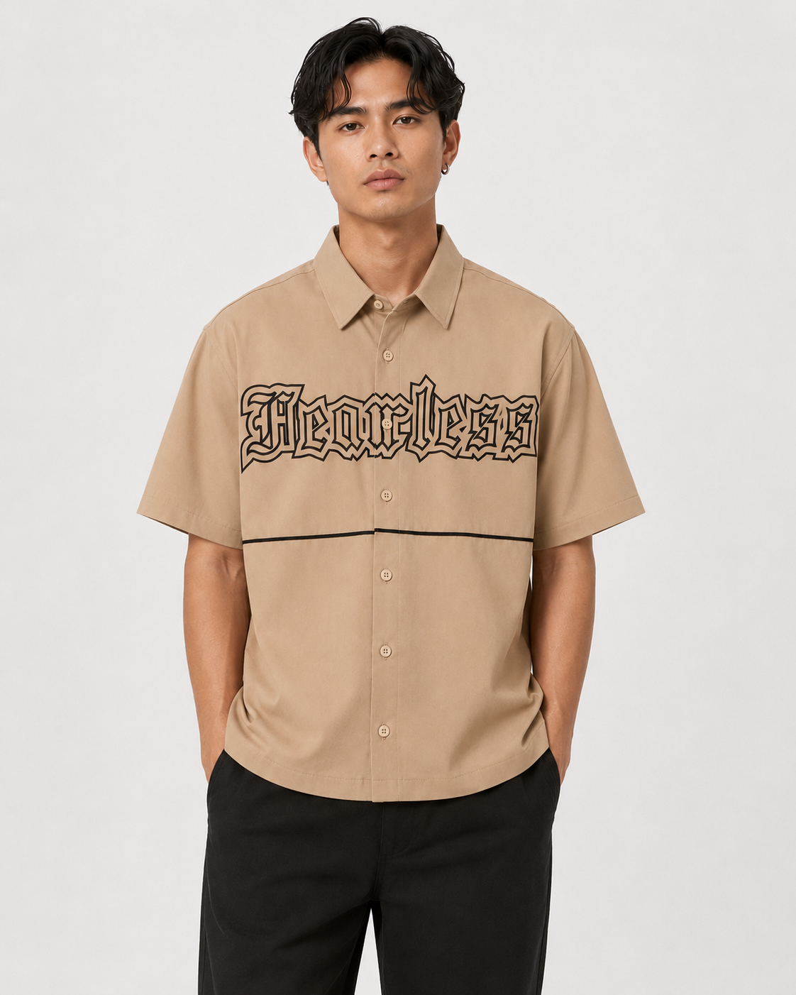 Fearless Graphic Relaxed-Fit Shirt – Beige