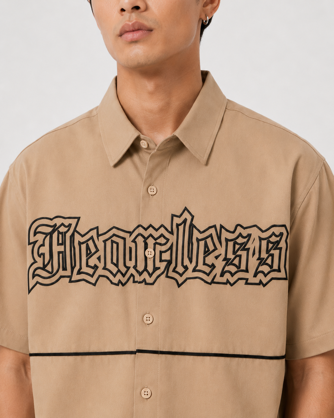 Fearless Graphic Relaxed-Fit Shirt – Beige