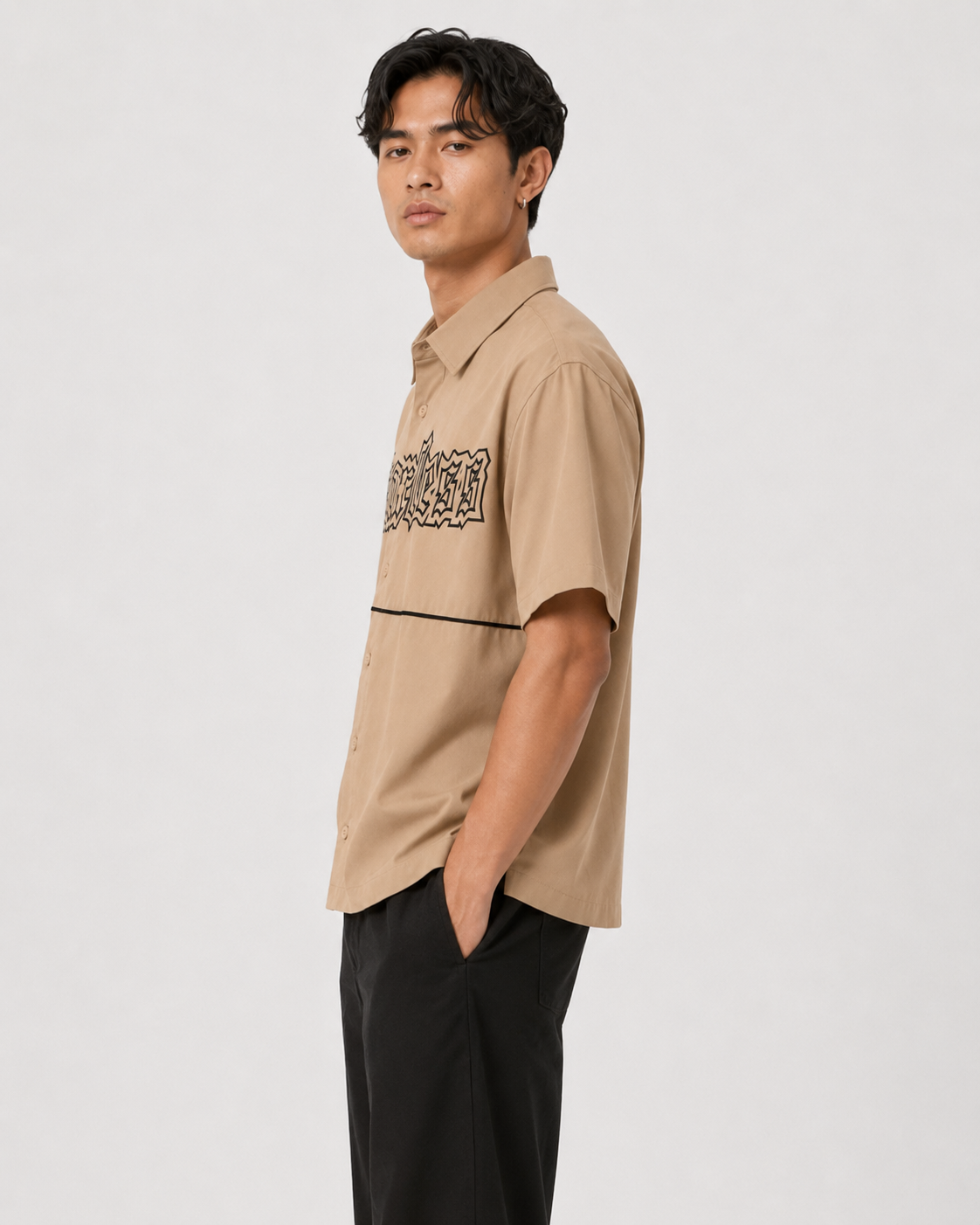 Fearless Graphic Relaxed-Fit Shirt – Beige