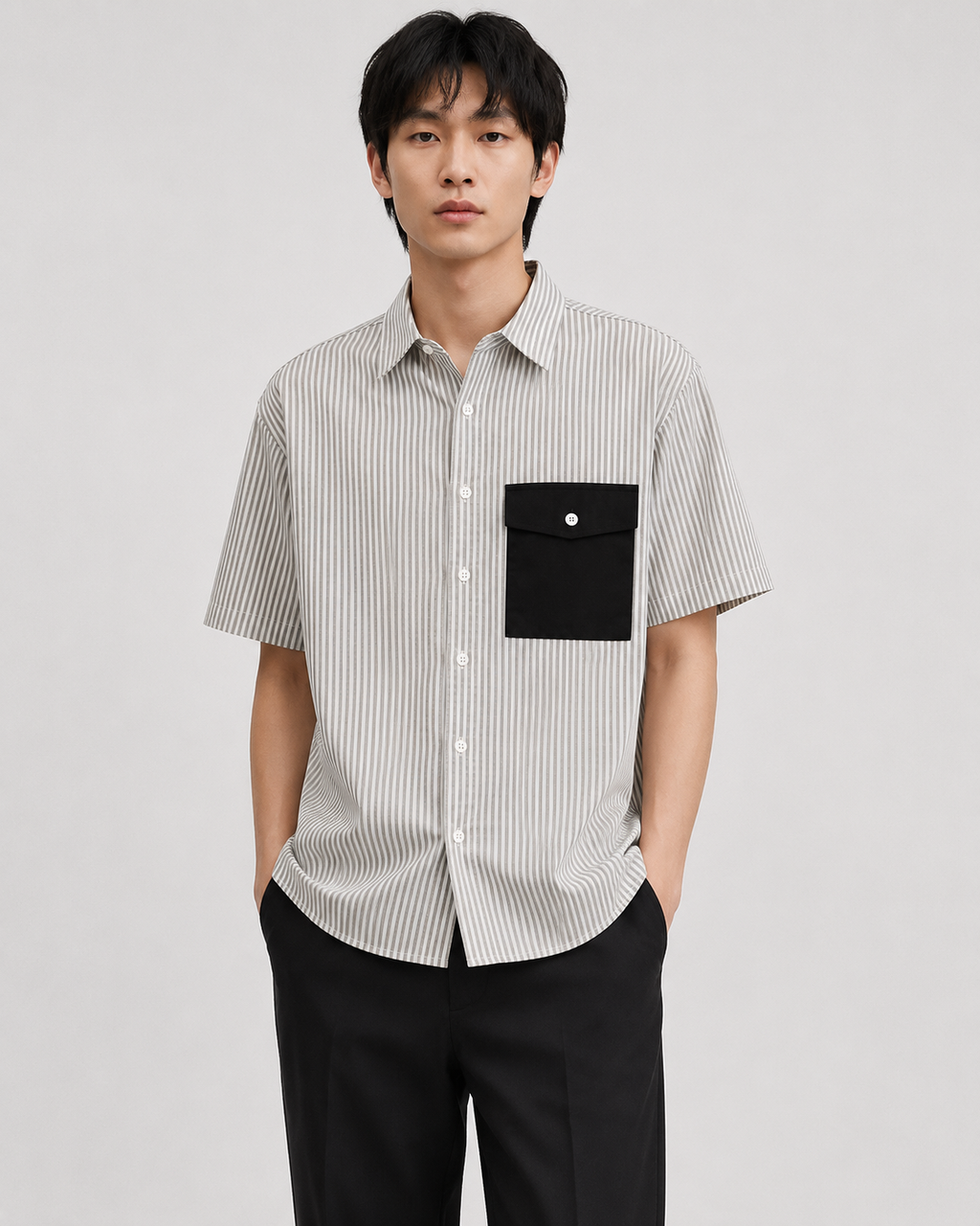 Prison of Choice Striped Pocket Shirt – Grey