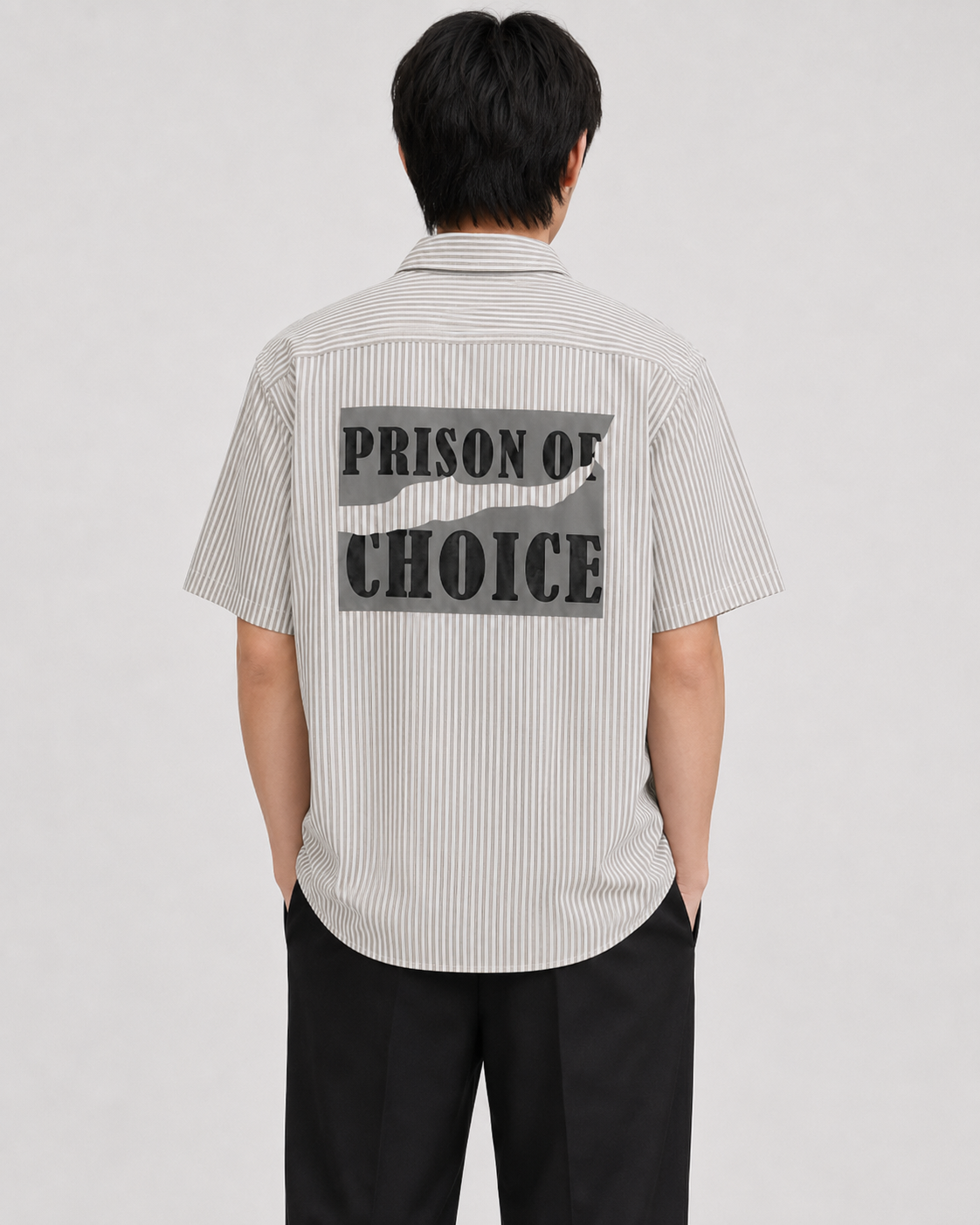 Prison of Choice Striped Pocket Shirt – Grey