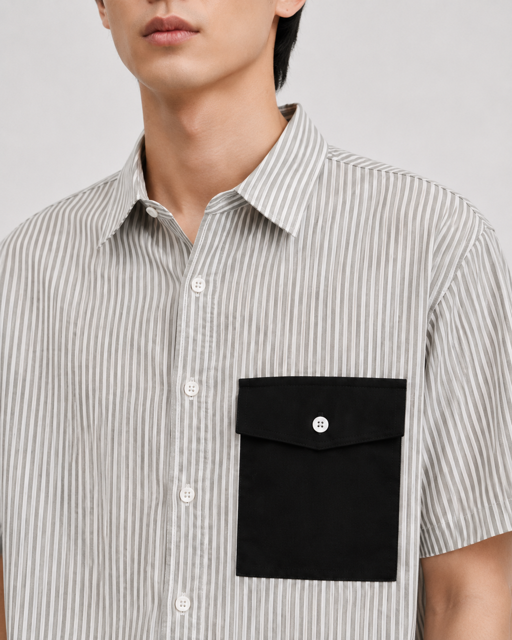 Prison of Choice Striped Pocket Shirt – Grey
