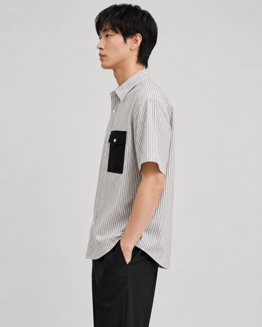 Prison of Choice Striped Pocket Shirt – Grey