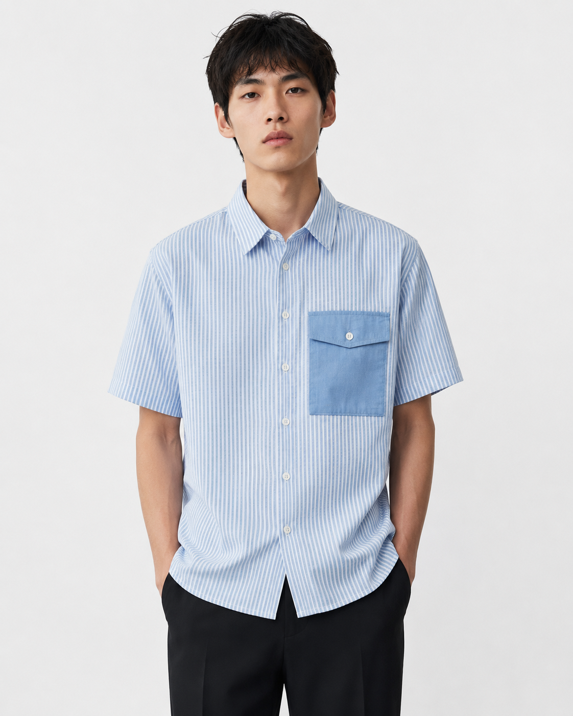 Prison of Choice Striped Pocket Shirt – Sky Blue