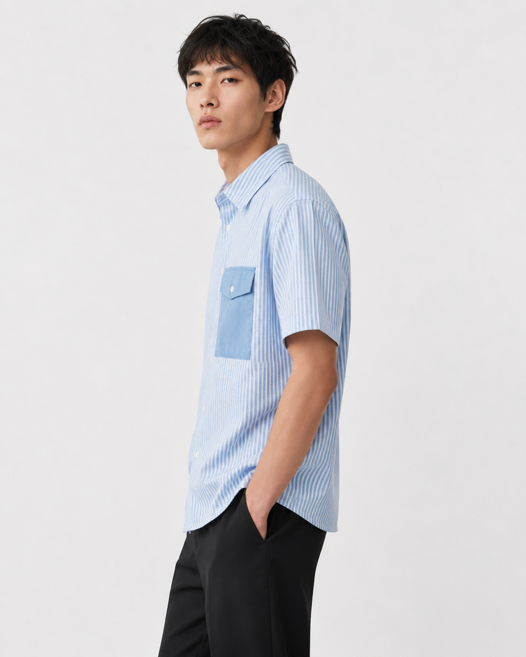 Prison of Choice Striped Pocket Shirt – Sky Blue