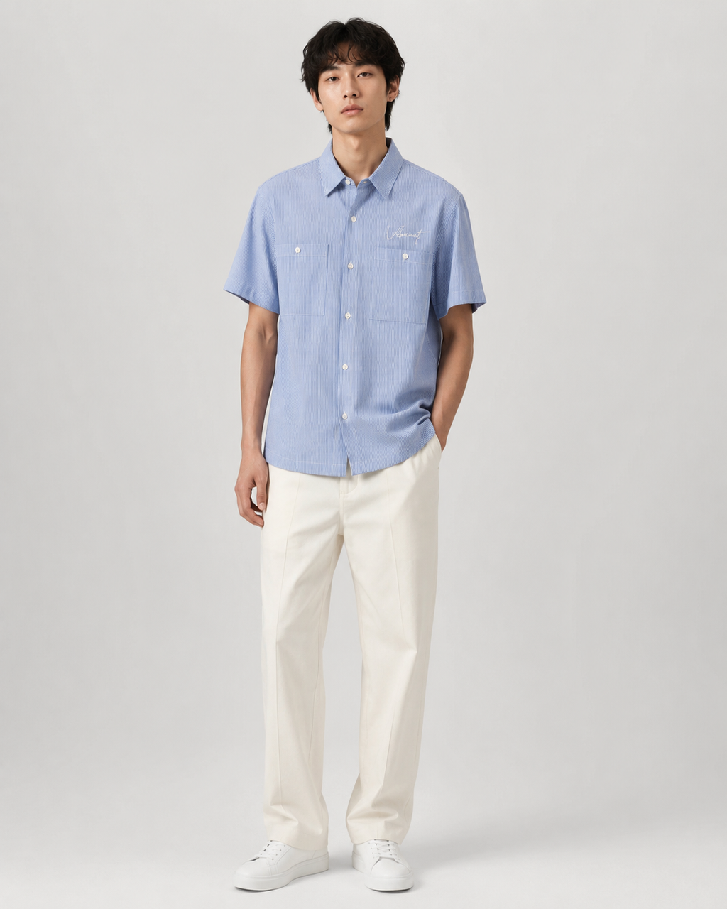 Vibrant Twin-Pocket Striped Shirt – Sky Blue