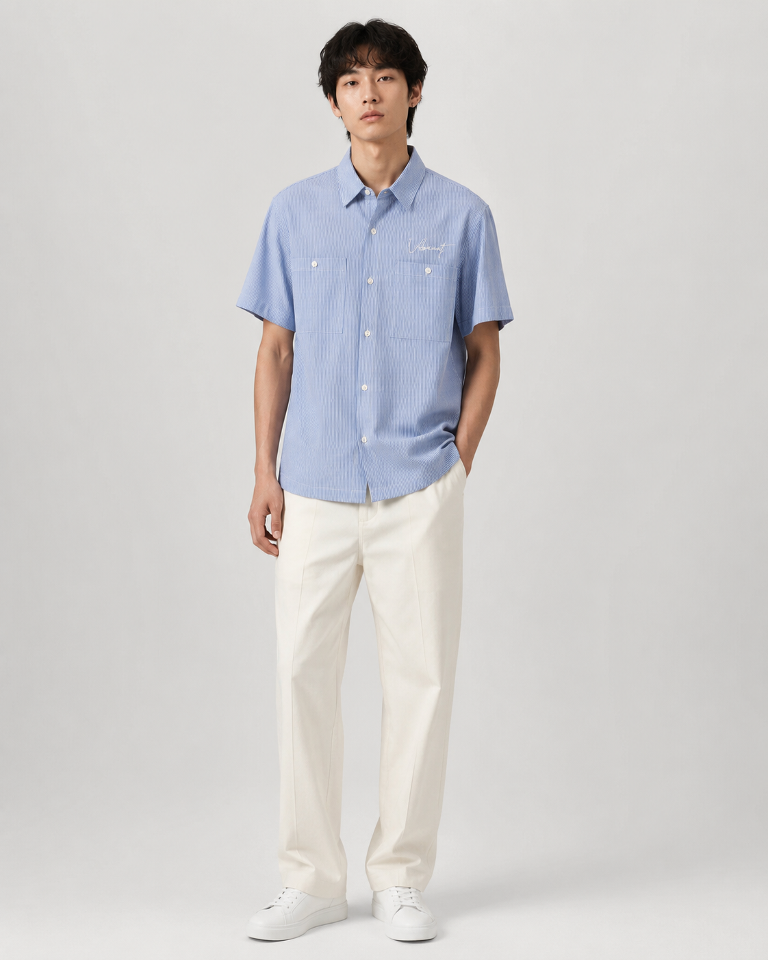 Vibrant Twin-Pocket Striped Shirt – Sky Blue