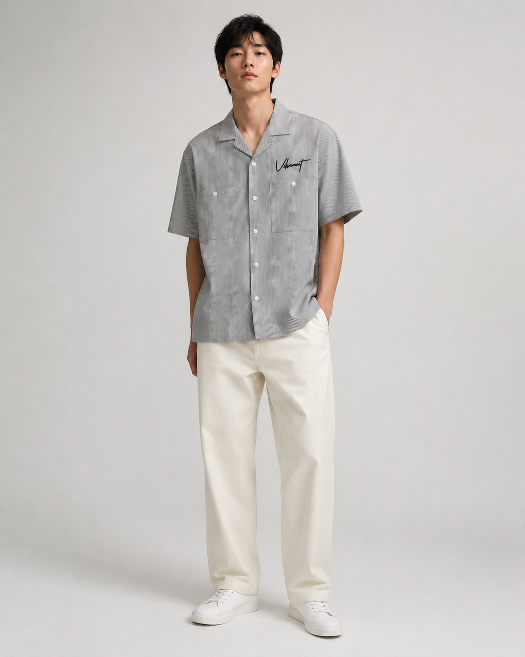 Vibrant Twin-Pocket Striped Shirt – Grey