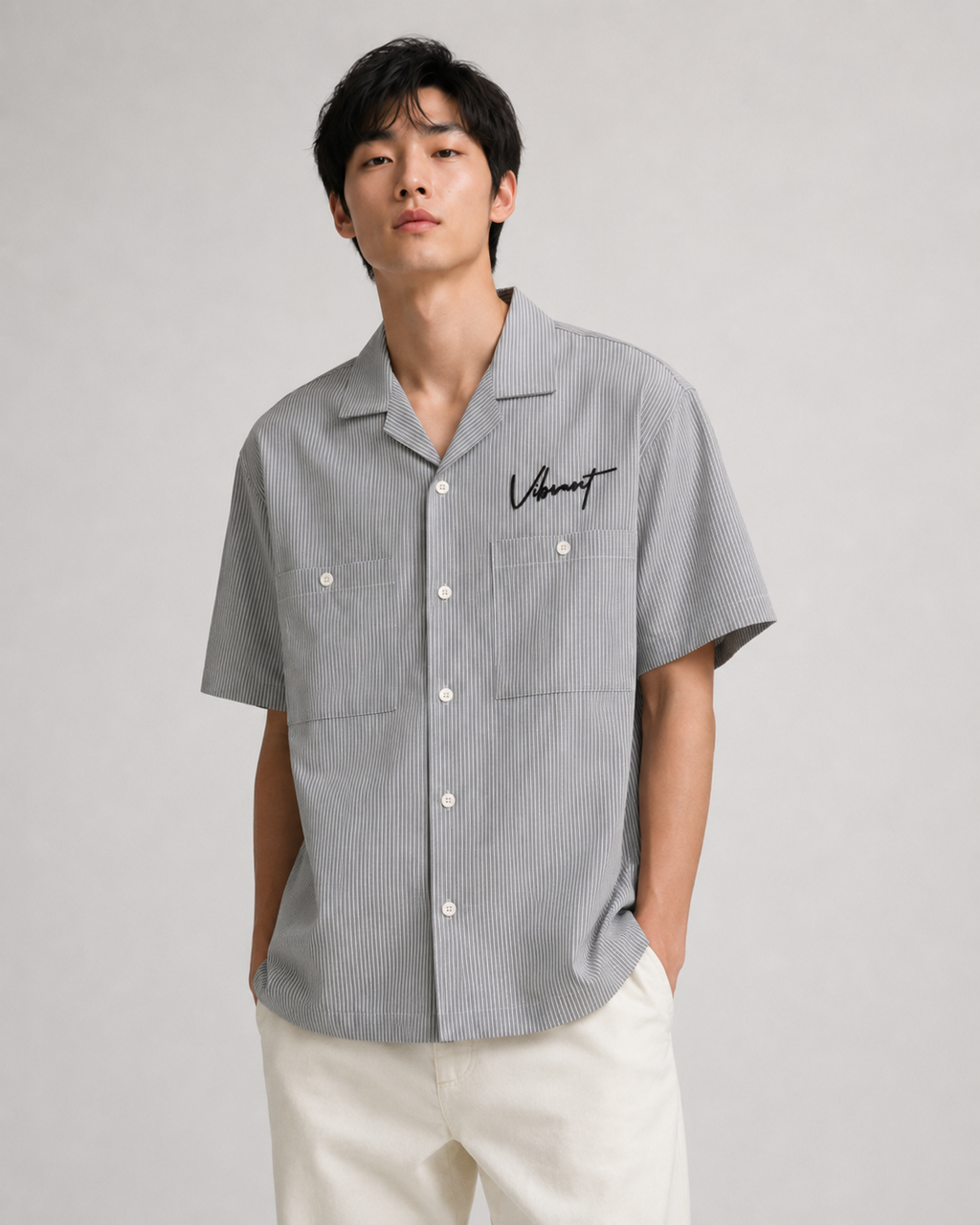 Vibrant Twin-Pocket Striped Shirt – Grey