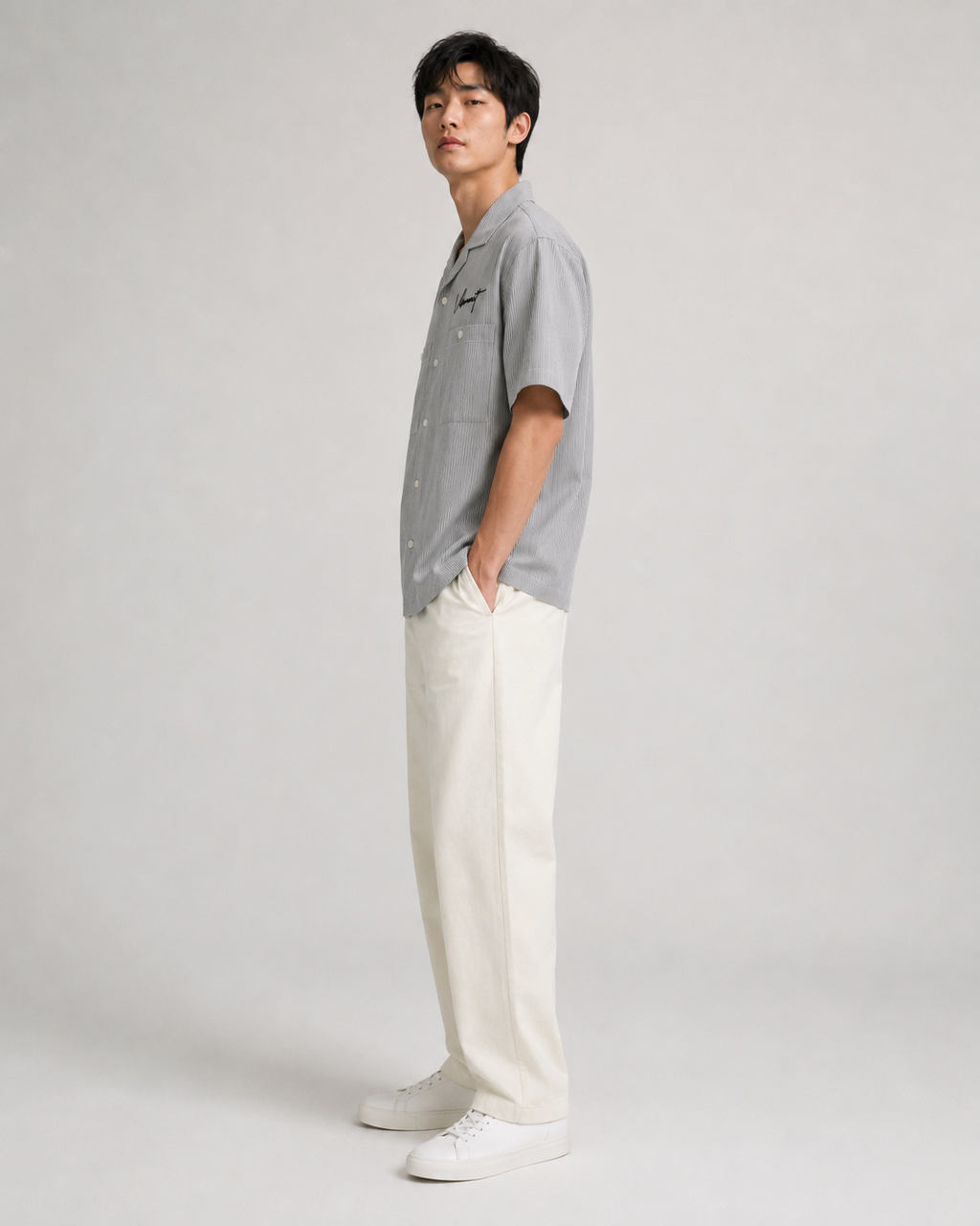 Vibrant Twin-Pocket Striped Shirt – Grey