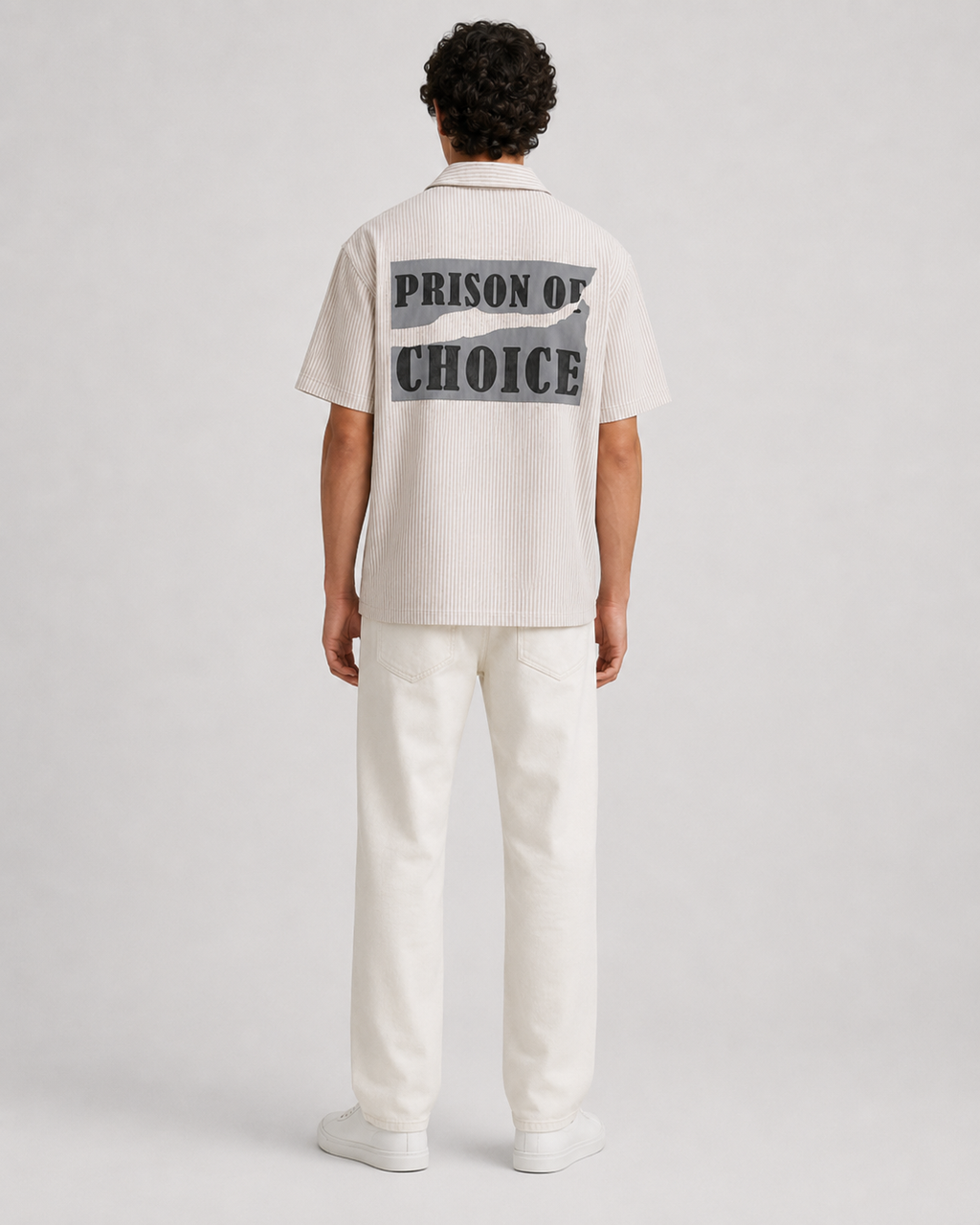 Prison of Choice Contrast Pocket Striped Shirt – Beige