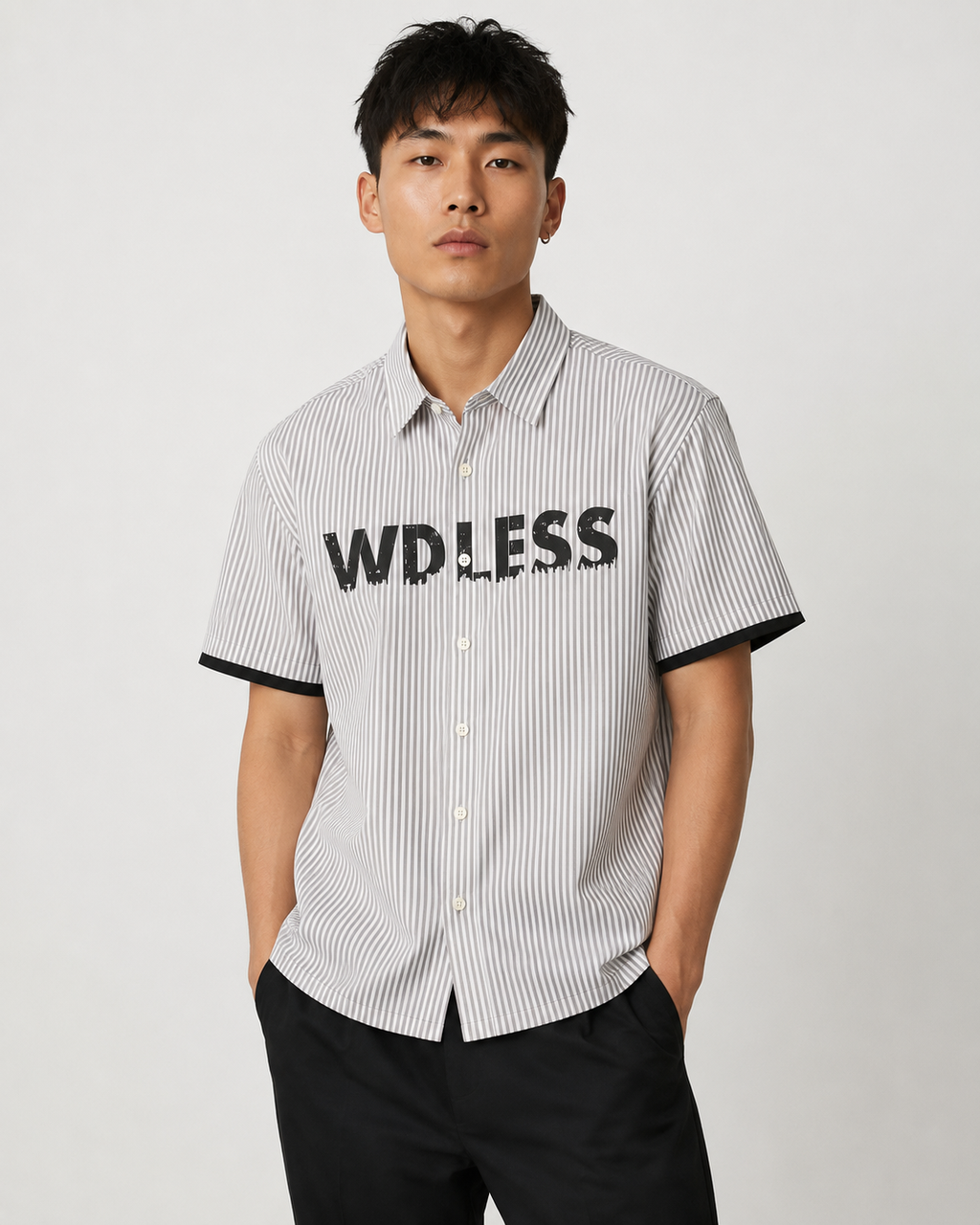Endless Possibilities Contrast-Panel Striped Shirt – Grey &amp; Black