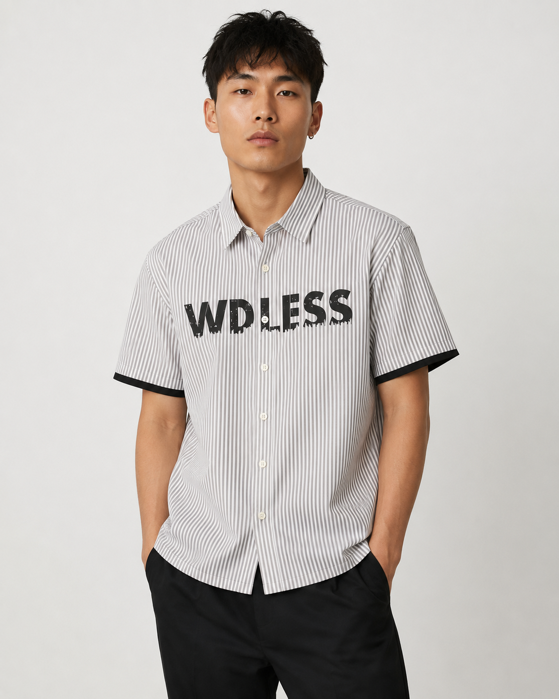 Endless Possibilities Contrast-Panel Striped Shirt – Grey &amp; Black
