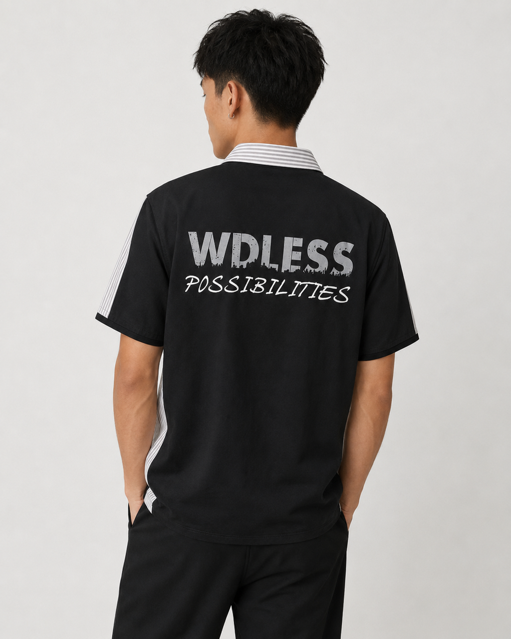 Endless Possibilities Contrast-Panel Striped Shirt – Grey &amp; Black