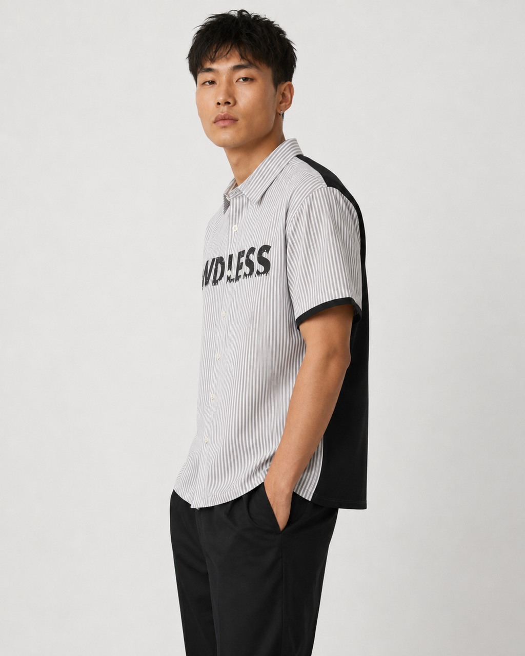Endless Possibilities Contrast-Panel Striped Shirt – Grey &amp; Black