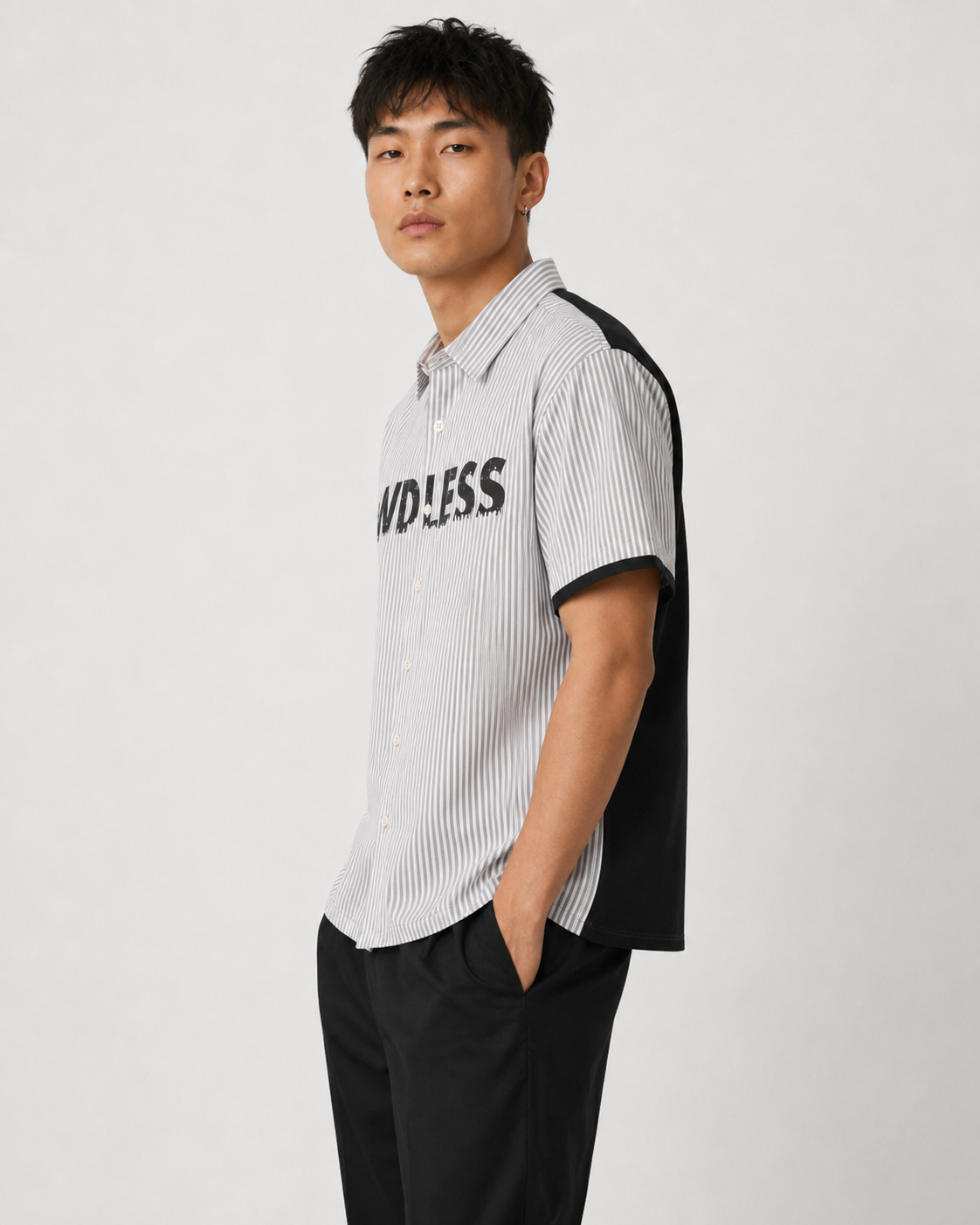 Endless Possibilities Contrast-Panel Striped Shirt – Grey &amp; Black